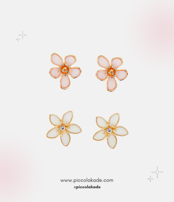 2 Pack Flower Earrings Pink, White & Gold – Blooming Beauty