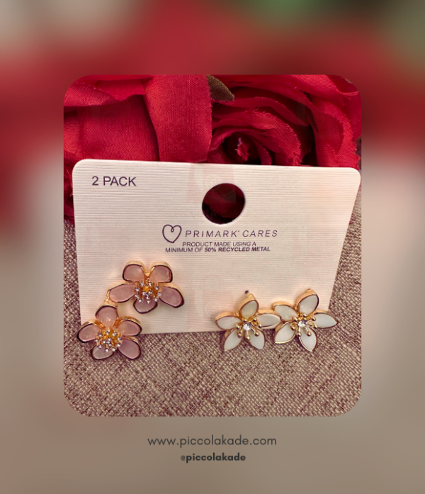 2 Pack Flower Earrings Pink, White & Gold – Blooming Beauty
