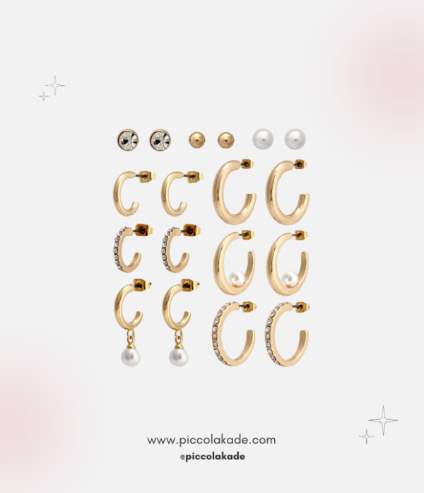 9 Pack Gold Earring Set – Timeless Elegance