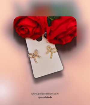 Bow-Shaped Stone Earrings Gold – Sparkling Grace